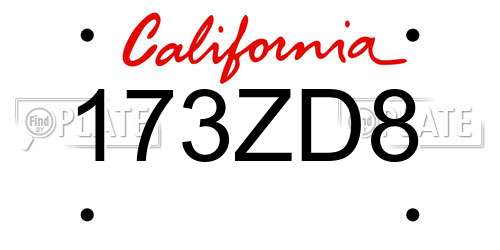 173ZD8 California License Plate