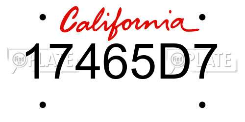 17465D7 California License Plate