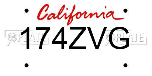174ZVG California License Plate
