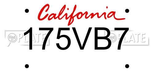 175VB7 California License Plate