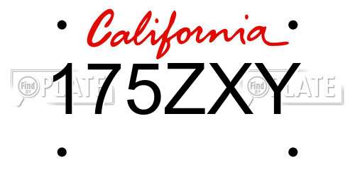 175ZXY California License Plate