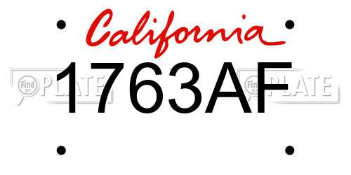 1763AF California License Plate