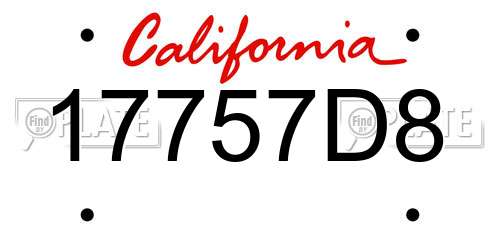 17757D8 California License Plate