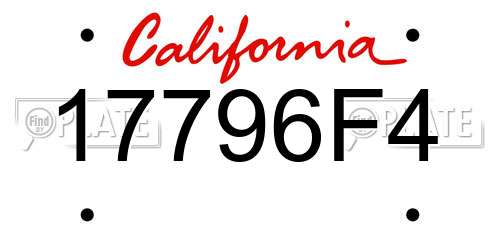 17796F4 California License Plate