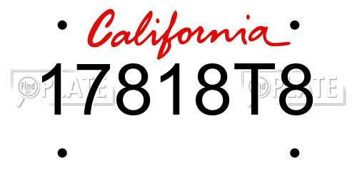 17818T8 California License Plate