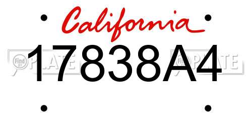 17838A4 California License Plate