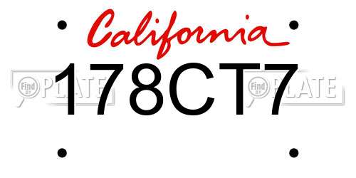 178CT7 California License Plate