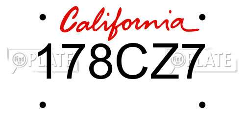 178CZ7 California License Plate