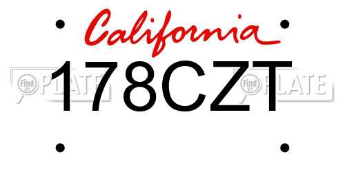 178CZT California License Plate