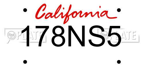 178NS5 California License Plate