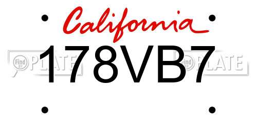 178VB7 California License Plate