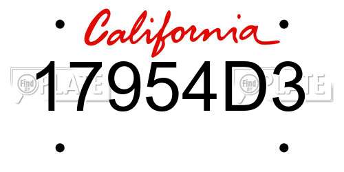 17954D3 California License Plate