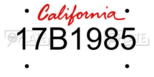 17B1985 California License Plate