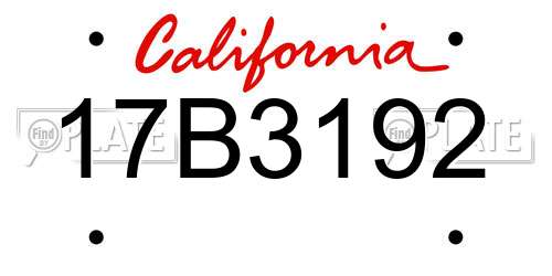 17B3192 California License Plate