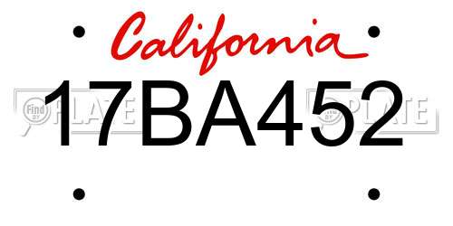 17BA452 California License Plate