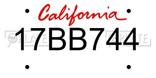 17BB744 California License Plate