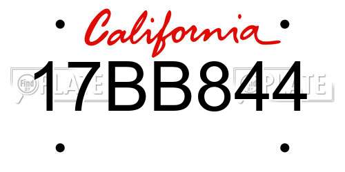 17BB844 California License Plate