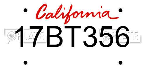 17BT356 California License Plate