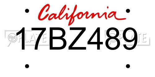 17BZ489 California License Plate