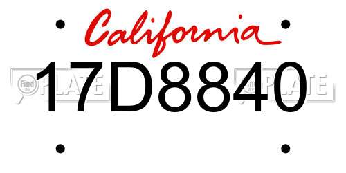 17D8840 California License Plate