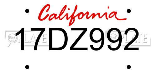 17DZ992 California License Plate