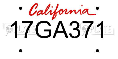 17GA371 California License Plate