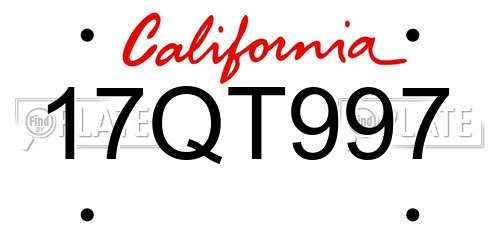 17QT997 California License Plate