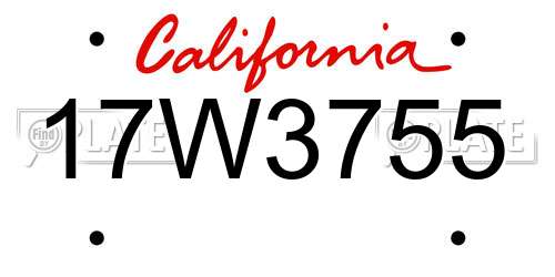17W3755 California License Plate