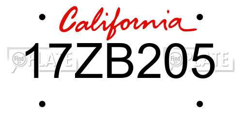 17ZB205 California License Plate