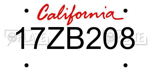 17ZB208 California License Plate