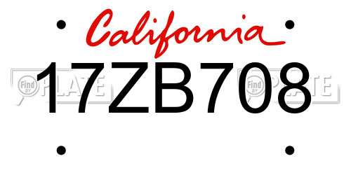 17ZB708 California License Plate