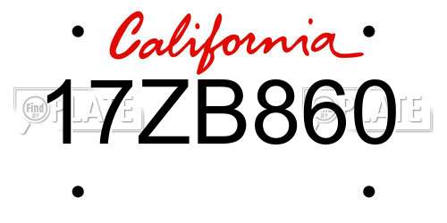17ZB860 California License Plate