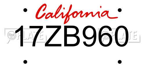 17ZB960 California License Plate