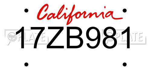 17ZB981 California License Plate