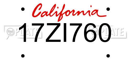 17ZI760 California License Plate