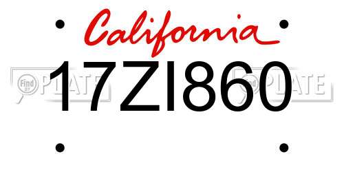17ZI860 California License Plate