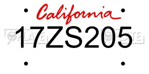 17ZS205 California License Plate
