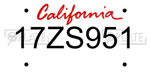 17ZS951 California License Plate