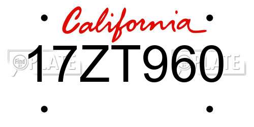 17ZT960 California License Plate