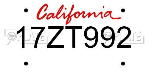 17ZT992 California License Plate