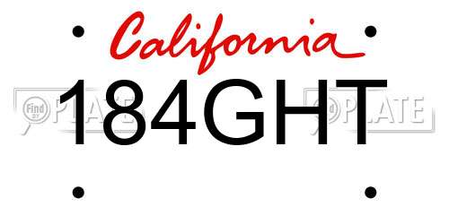 184GHT California License Plate