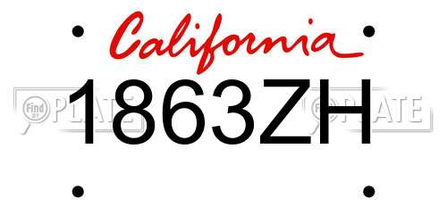 1863ZH California License Plate