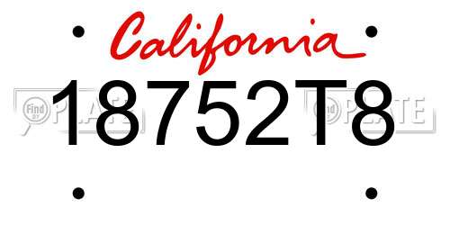 18752T8 California License Plate