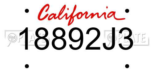 18892J3 California License Plate