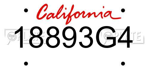 18893G4 California License Plate