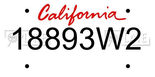 18893W2 California License Plate