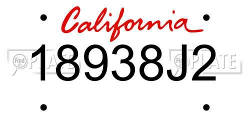 18938J2 California License Plate