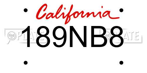 189NB8 California License Plate