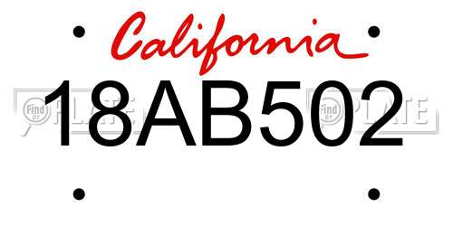 18AB502 California License Plate