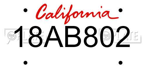18AB802 California License Plate